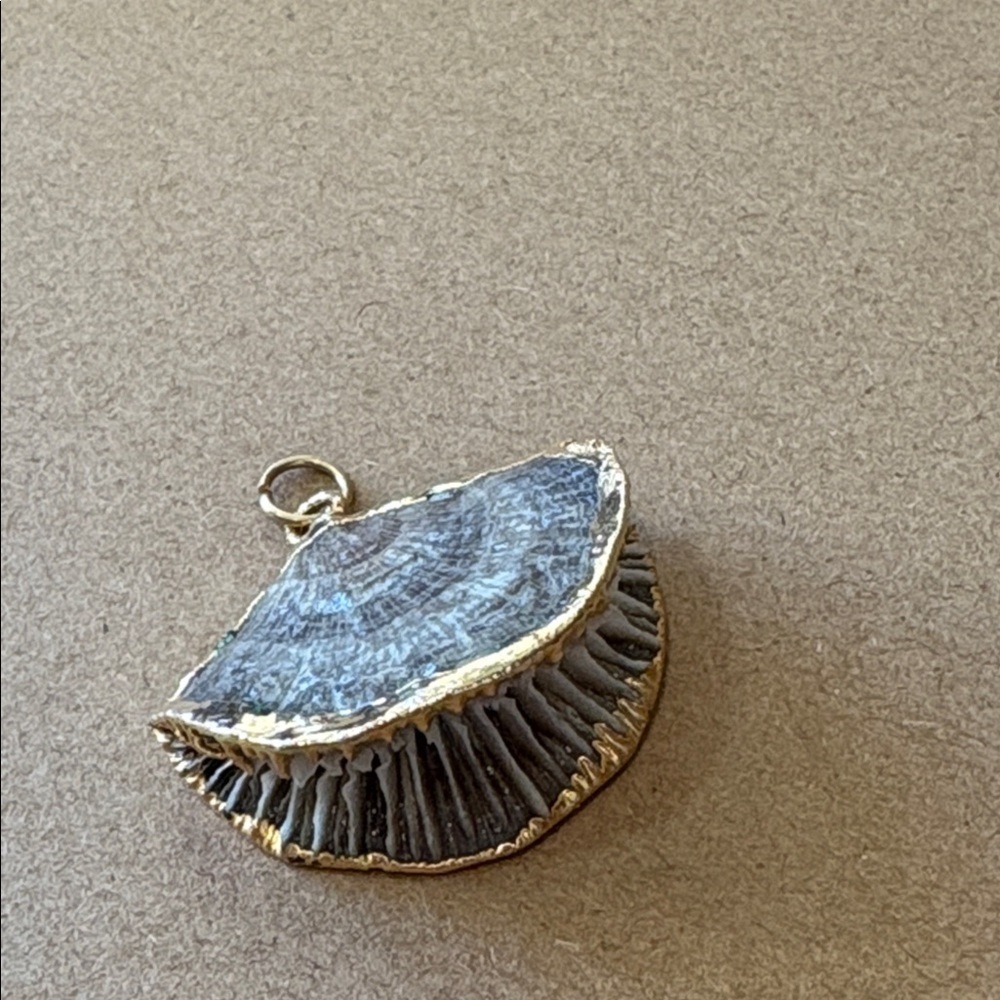 Beautiful Mushroom Coral Shell Pendant Necklace with 14 kt Gold trim, Handmade - Picture 3 of 7